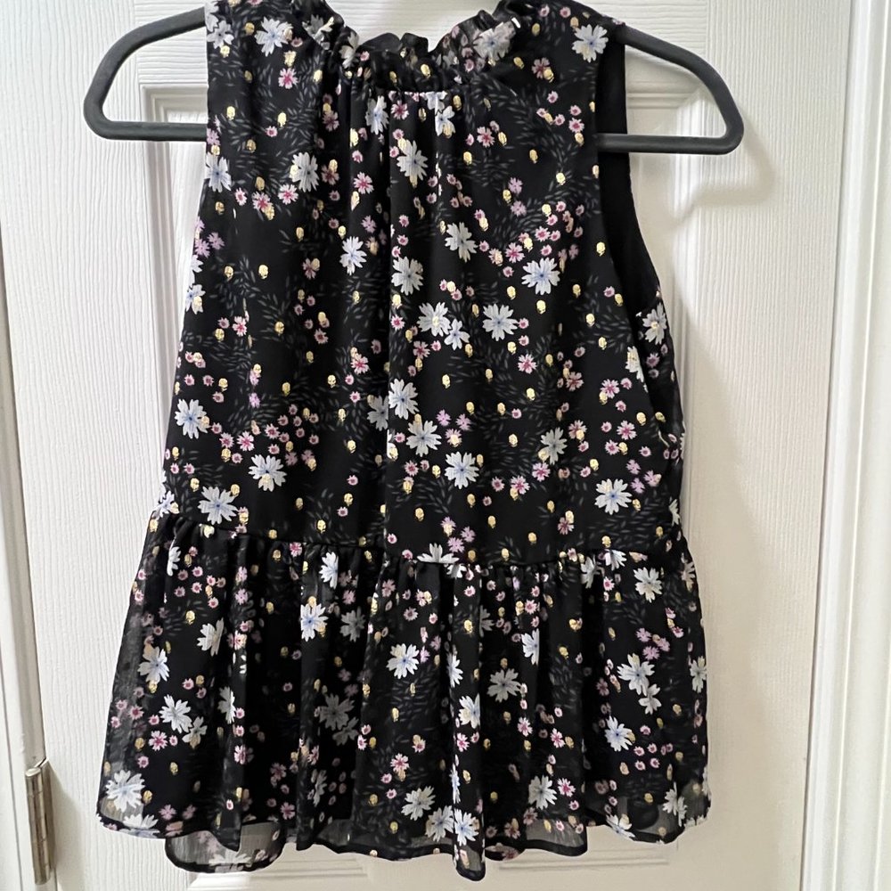 LOFT Women's Black Pattern Peplum Sleeveless Top, Size XS